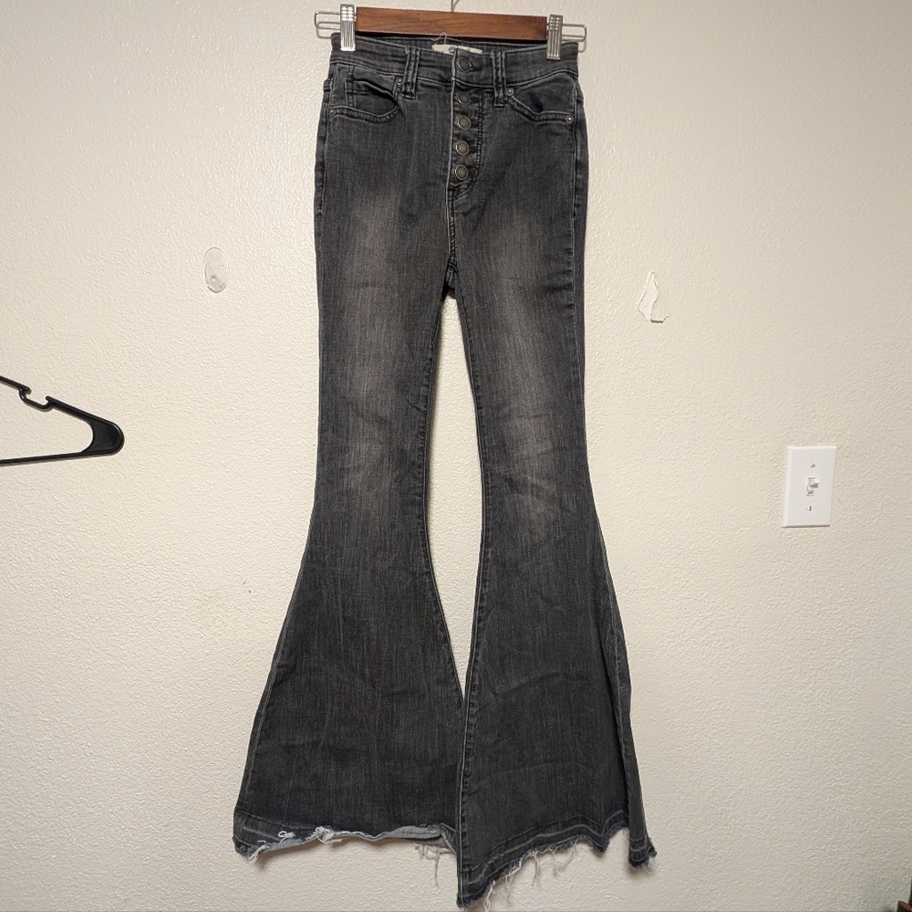 We The Free Free People Black Washed High-Rise Flare Jeans Sz 24